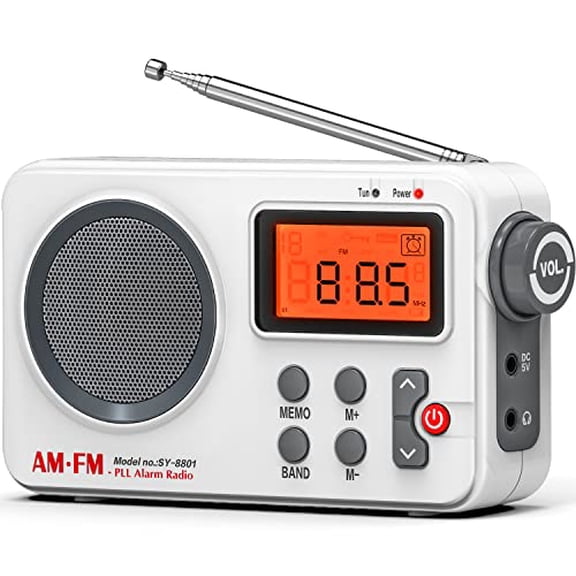 Portable Radio AM FM with Long Range Reception,Transistor Radio with Large LCD Screen,Battery or USB Powered,Sleep Timer,Preset,3.5mm Headphone Jack,Suitable for Home & Outdoor Use-White