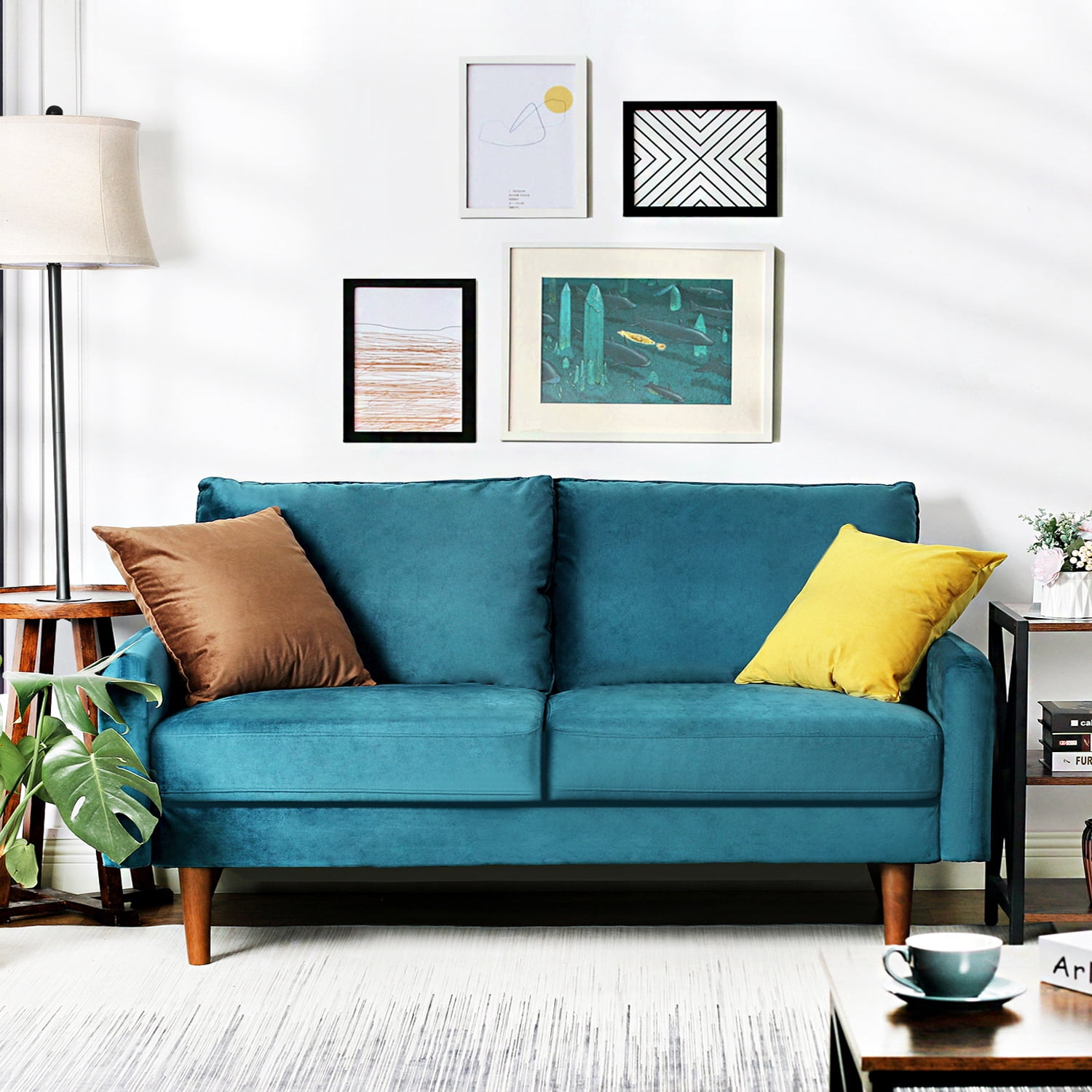 56.3'' Velvet Round Arm Loveseat, Couch with Solid Wood Frame, for Guest Room, Teenager's Room, and Small Apartment,33.1'' H x 56.3'' W x 31.1'' D