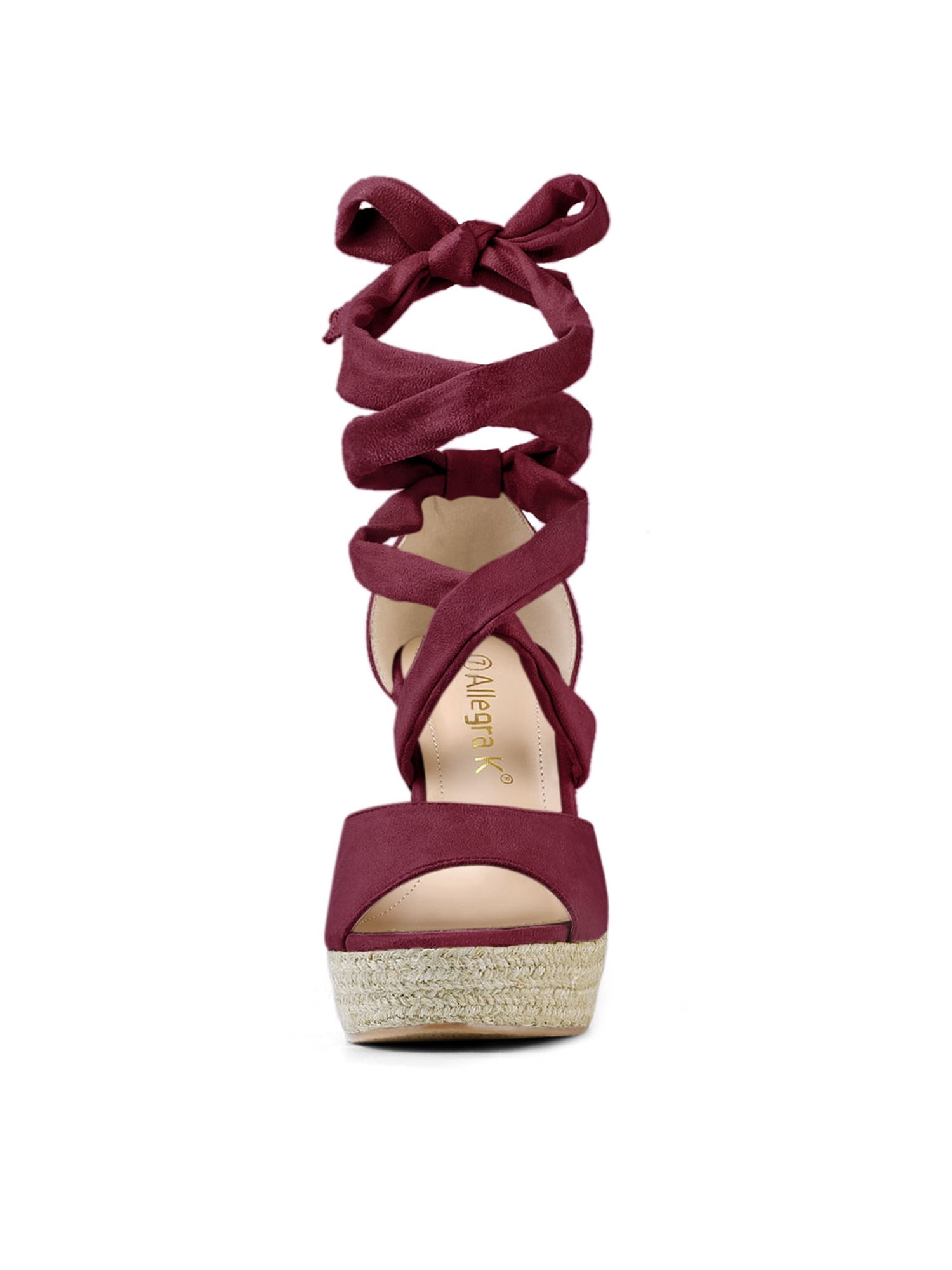DARING DIVA Women's Lace Up Espadrilles Platform Wedges Sandals Burgundy 7.5