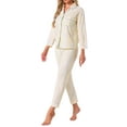 thumbnail image 4 of INSPIRE CHIC Womens Cotton Sleepwear Button Down Lounge Long Sleeve Shirt and Pants Pajama Sets S Apricot, 4 of 6