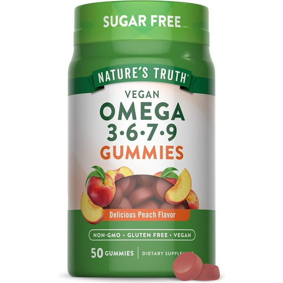 Omega 3679 | 50 Gummies | Sugar Free | Non-GMO & Gluten Free | Peach Flavor | by Nature's Truth