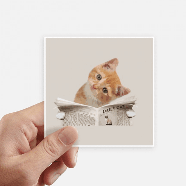 Cat Pet Newspaper Read Art Deco Fashion Sticker Square Waterproof Stickers Wallpaper Car Decal