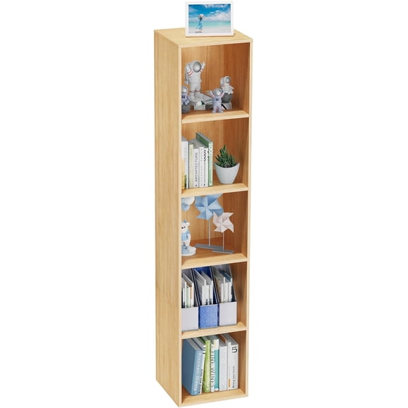 Tier Bookshelf Narrow Bookcase for Small Spaces Wooden Book Case Bookshelves Storage Organizer for Bedroom Living Room Home Office ( Cube)