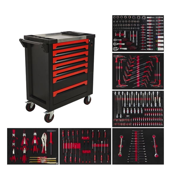 7-Drawer Rolling Tool Chest with 258-Piece Tool Set, Heavy Duty Metal Storage Cabinet, Garage Workshop Organizer