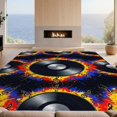 thumbnail image 2 of Design&I 9'x12' Washable Area Rug Record Vinyl Retro Turntable Graphic Flowing Eighth Notes Frame for Great Room, Large Living Giant Skid-Resistant, 2 of 7
