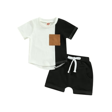 

Bagilaanoe 2pcs Toddler Baby Boy Short Pants Set Contrast Color Short Sleeve T-Shirt Tops + Shorts 6M 12M 18M 24M 3T Kid Casual Summer Outfits