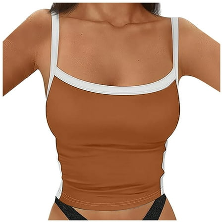 SNKSDGM Female White Tank Top Woman Dressy Crop Tank Top for Women with Built in Bra Under 10 Women s Contrasting Color Slim fit Backless and Navel Short Suspender Shirt Casual Vest Suspender M