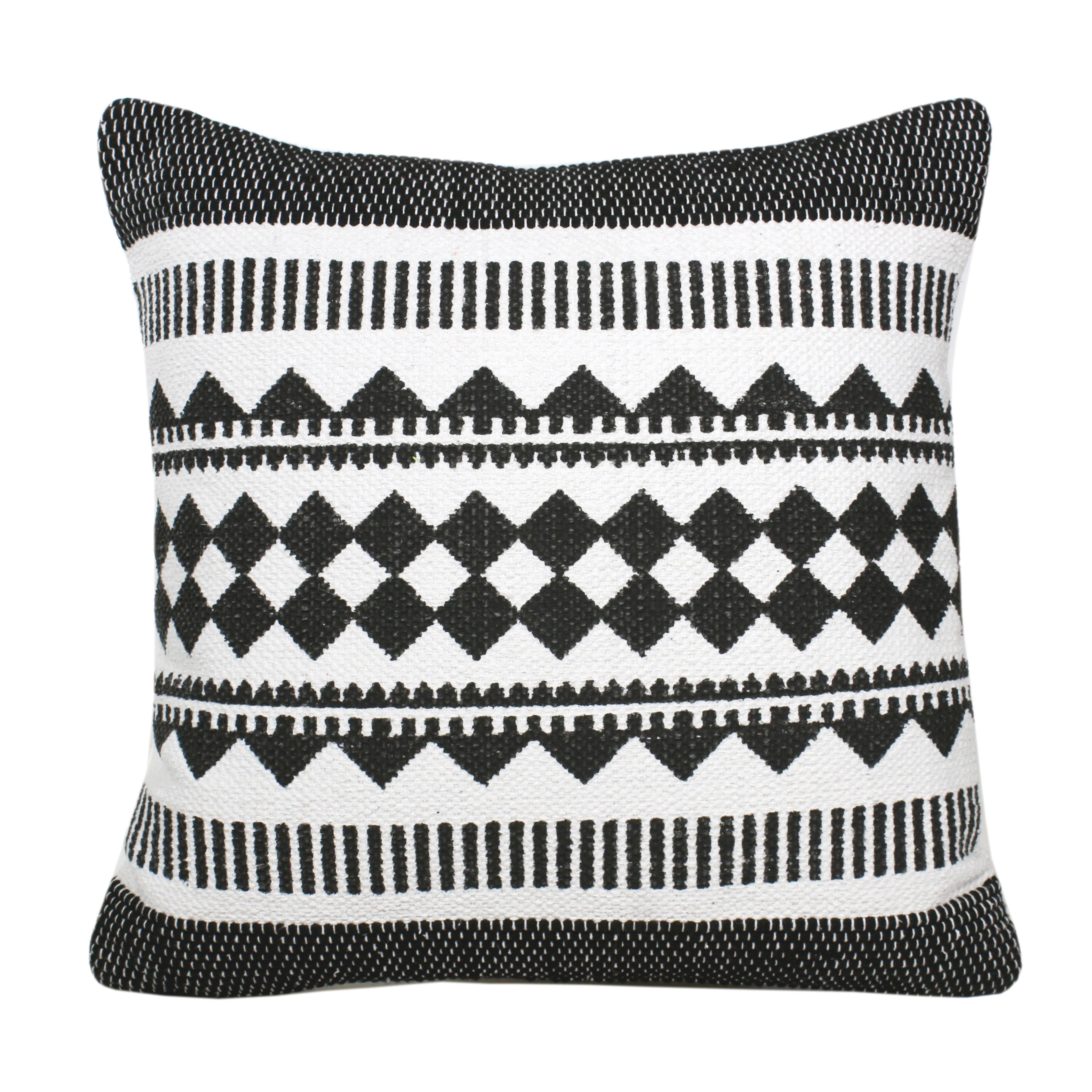 Harlow Hill Naomi 20" x 20" Tribal Cotton Blend Adult Decorative Feather Filled Pillow, Ebony Black/White