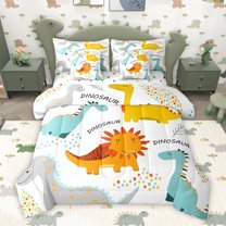 Homewish Cartoon Dinosaur Child Twin Bedding Sets 7-Piece, Cute Animal Wildlife Bedding Comforter Set, Rustic Plant Botanical Reversible Sheet Sets, Luxury Bedroom Decor