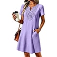 thumbnail image 5 of Helii Womens Embroidered Eyelet V Neck Short Sleeve A Line Dress with Pockets Lightweight Breathable Summer Swing Casual Loose Fit T Shirt Dress for Daily Vacation Beach Party 6 Colors, 5 of 8