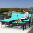 thumbnail image 3 of Costway 3PCS Patio Rattan Furniture Set 3-Seat Sofa Cushioned Table Turqouise, 3 of 12