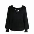 thumbnail image 5 of WTOBBY Women's Casual Loose Bow V-Neck Solid Color Sweater, Fashionable Pullover for Daily Wear, Comfortable and Chic with Decorative Bow Detail,Black L, 5 of 7