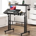 thumbnail image 4 of Petit Bureau Debout Mobile avec Roues, Chariots Portatifs Roulants pour Ordinateur Portable avec Porte-Gobelet, Hauteur Réglable, Table d'Ordinateur pour Se Tenir Debout Ou Assis, Chêne, 4 of 5