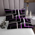 thumbnail image 3 of YST Abstract Geometry Bedding Queen Size Rectangle Square Bedspread Set, Black and Purple Quilt Set Modern Mid Century Coverlet Set, Aesthetic Bed Set Kids Teens Room Decor, 3 of 5
