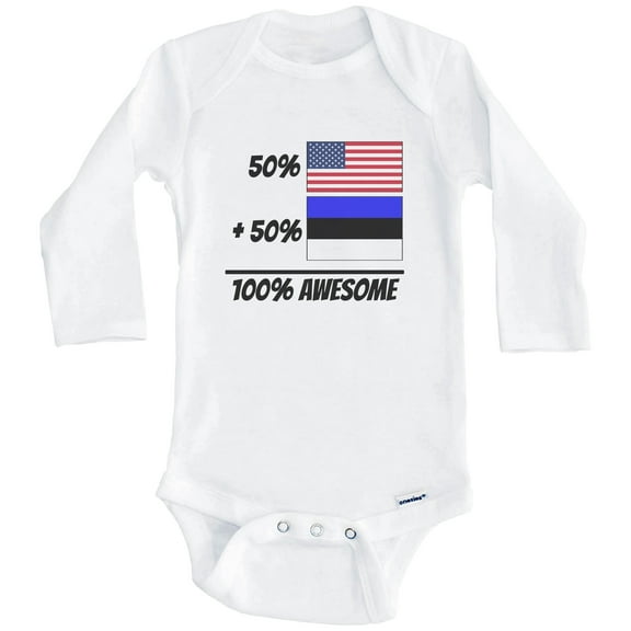 50% American Plus 50% Estonian Equals 100% Awesome Cute Estonia Flag One Piece Baby Bodysuit (Long Sleeve), 0-3 Months White