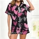 thumbnail image 2 of RKSTN Women's Valentines Pajama Sets Plus Size Notch Collar Button Down Valentine's Day Print Short Sleeve T Shirts Top and Shorts 2 Piece Set Womens Casual Lapel Shirt and Pjs Shorts Matching Set, 2 of 6