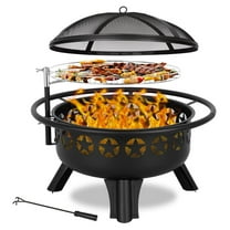 Romswi 31 in Fire Pit Round Campfire Wood Burning Large Firepit Firewood for Outside Grill Patio Garden Camping Include Swivel Cooking Grate Poker