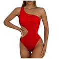 thumbnail image 2 of Elainilye Fashion One Piece Swimsuit Women Summer Sexy Solid Color One Shoulder One-Piece Bikini Set Swimwear,Red, 2 of 6