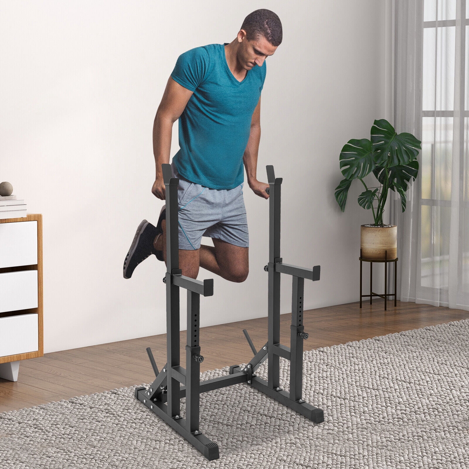 Barbell Rack Up to 551.16lbs Capacity, Multi-Functional Squat Rack Bench Press Rack with Adjustable Width & Height, Floor Mounted Squat Rack Stand for Home Gym