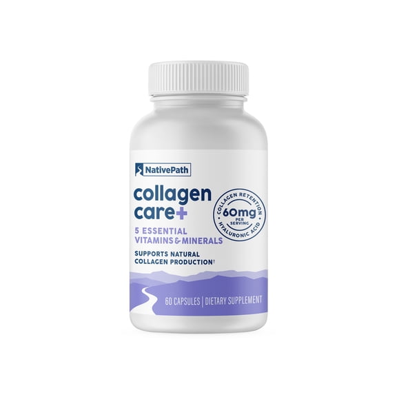 NativePath Collagen Care Plus, Vitamins with Hyaluronic Acid, Biotin and Boron for Women and Men, 60 Capsules