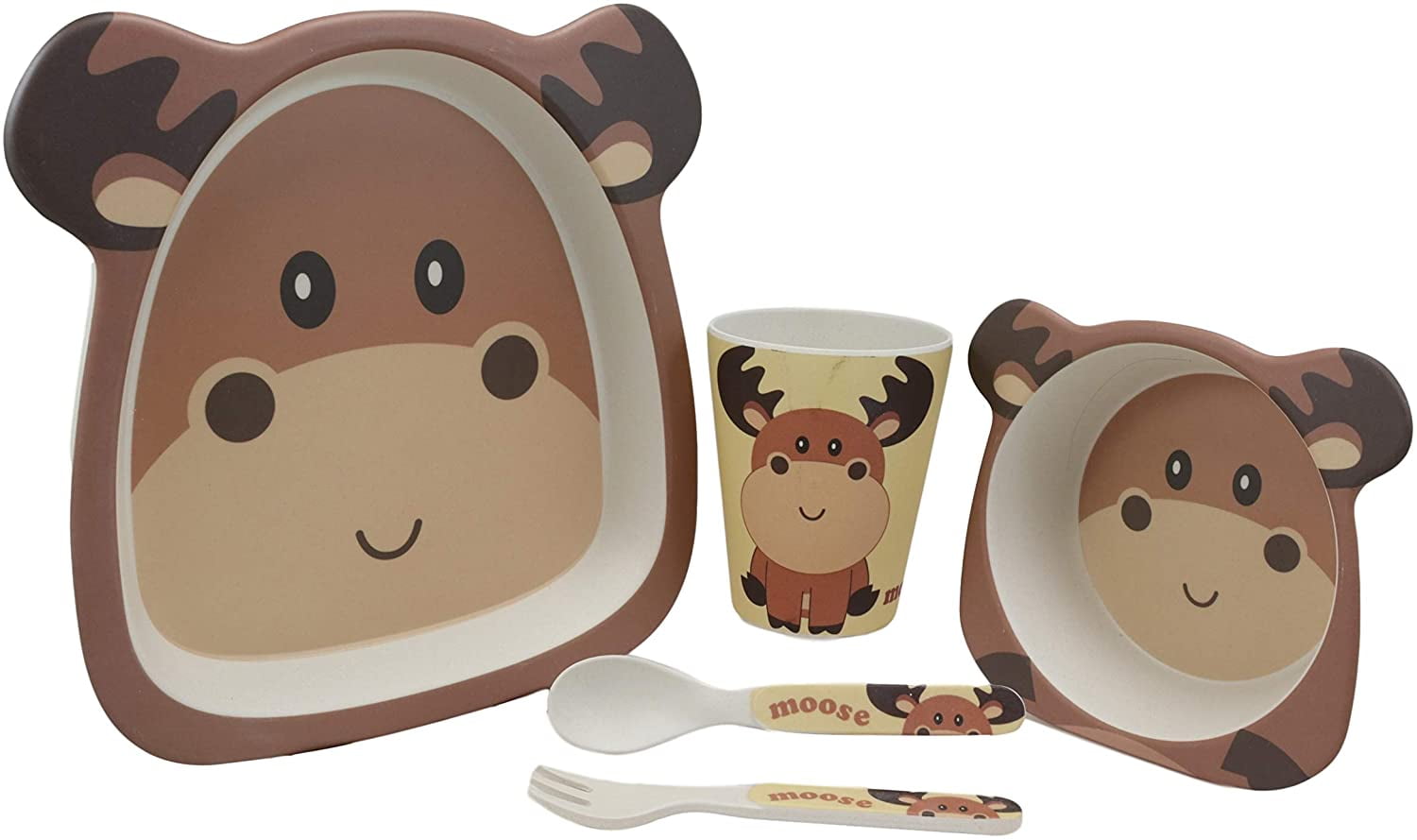 Black Bear 5 Piece Organic Bamboo Dinnerware Set For Kids Children Toddler Baby 