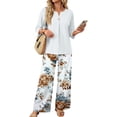 thumbnail image 2 of Lounge Sets for Women Summer Casual 3/4 Sleeve Shirts Wide Leg Pants Matching Tracksuit Sets Travel Outfits, 2 of 6