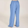 thumbnail image 7 of RQYYD Linen Pants for Women Summer Drawstring Pockets Wide Leg Loose Casual Cotton Linen Palazzo Pants Beach Yoga Pant Summer Pants, 7 of 7