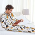 thumbnail image 4 of Mens Pajamas Set, Artistic Painted Cute Cartoon Cat Button Down Long Sleeve Loungewear Sleepwear Pjs sets for Men, 4 of 5