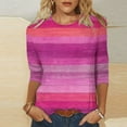 thumbnail image 2 of Otntypg Plus Size Womens 3/4 Sleeve Tops Fall Dressy Casual Striped Color Block Print Crew Neck Basic Tunic Tees Tshirt Loose Oversized Comfy Fashion Blouse Hot Pink#02 S, 2 of 5