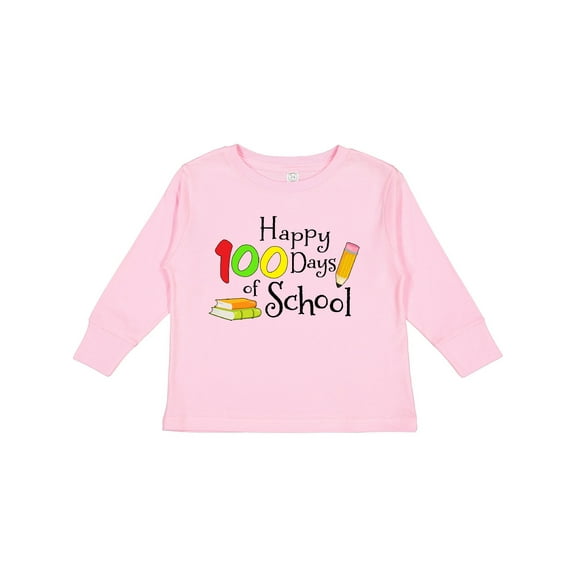 Inktastic Happy 100 Days of School Pencil and Books Boys or Girls Long Sleeve Toddler T-Shirt