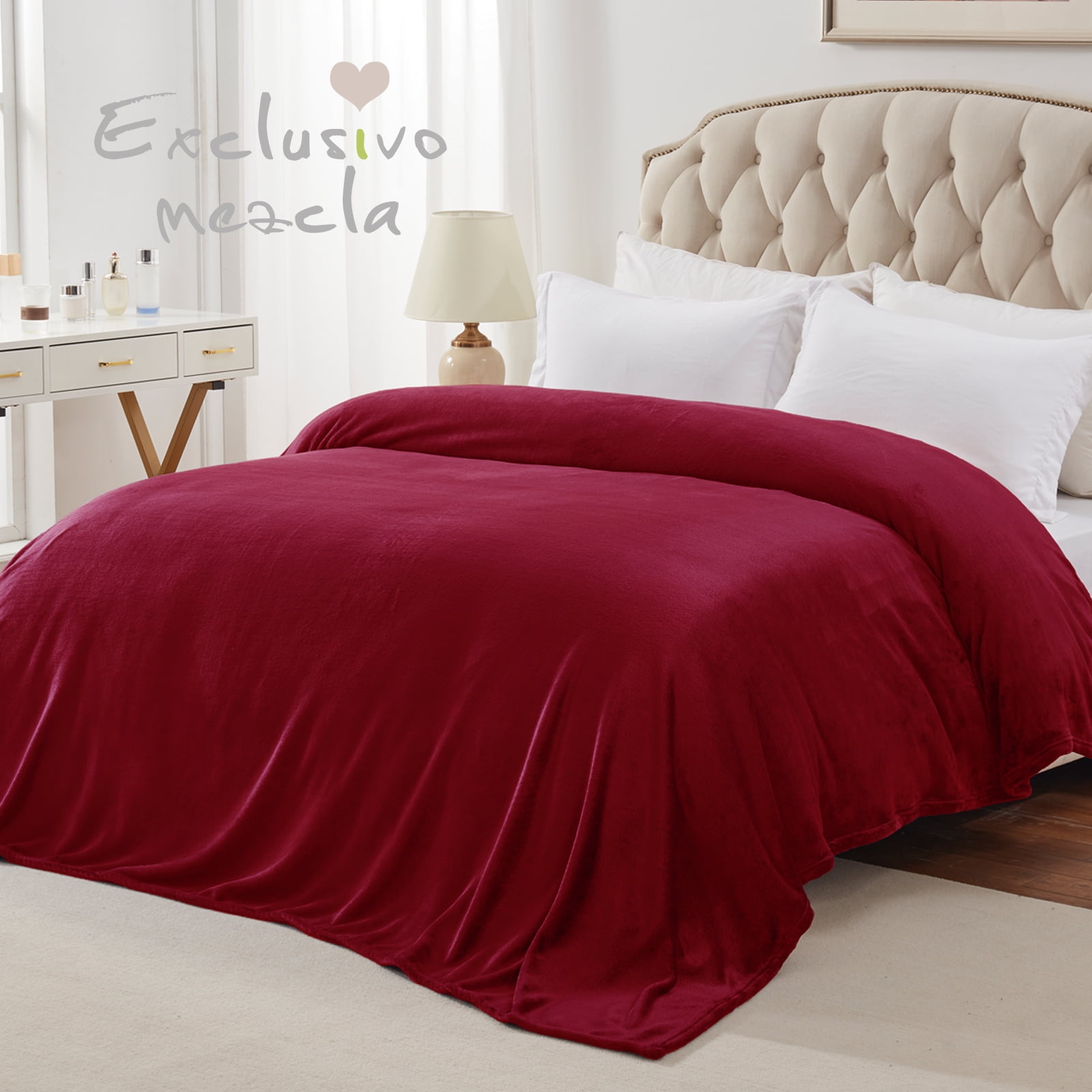 Exclusivo Mezcla Twin Size Flannel Fleece Velvet Plush Bed Blanket as Bedspread, Coverlet, Bed Cover (60"x80", Burgundy)