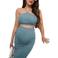 thumbnail image 3 of Liacowi 2pcs Maternity Skirt Set Sleeveless Crop Tops + Skirt Pregnant Woman Summer Ribbed Outfits, 3 of 6