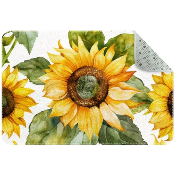 Watercolor Sunflowers Seamless Small Area Rug, Non-Slip Door Mat Indoor Floor Mat, Washable Kitchen Rug Entrance DMat for Bedroom Living Room