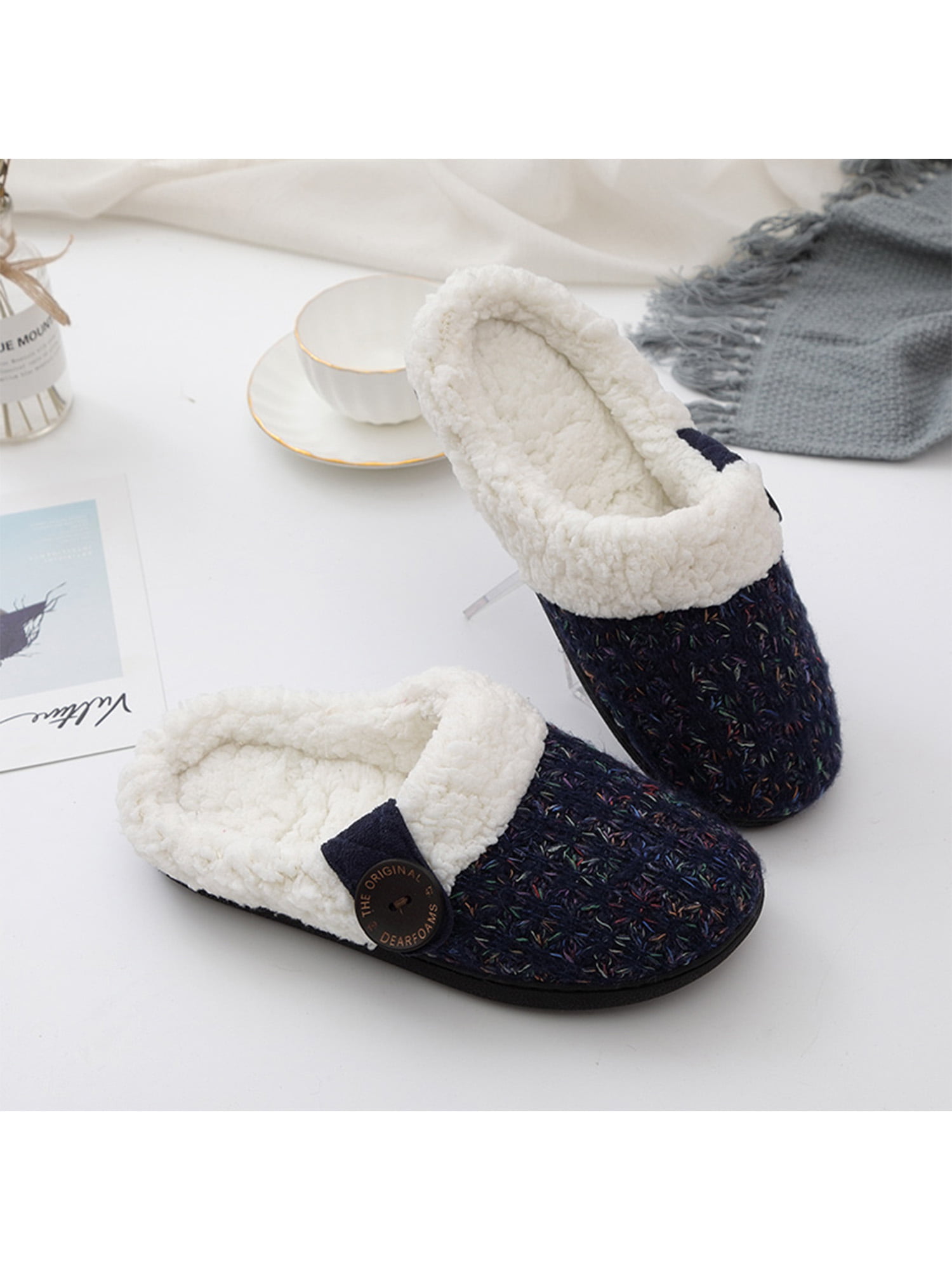Slippers Slip On Ex Store Tu Fluffy Warm Winter Fleece Lined Backless New Ladies 