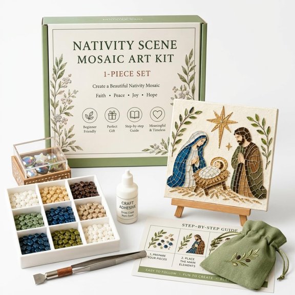 Christian Themed Sea Glass Art Kit, 3D DIY Christian Sea Glass Art Kit, Christian Nativity DIY Sea Glass Mosaic Craft Kit,Christian DIY Home Decor with Religion Gifts for Adults Beginners
