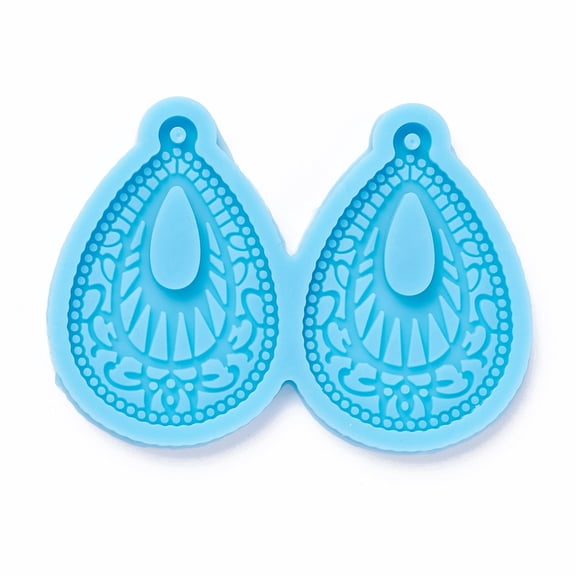 1pc DIY Pendant Silicone Molds for Earring Making Resin Casting Molds For UV Resin Epoxy Resin Jewelry Making Teardrop with Flower Sky Blue 47x64x5mm Hole: 2mm Inner Diameter: 40x28mm