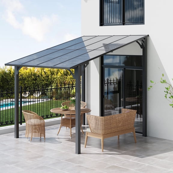 Walsunny Gazebos Hardtop 8' x 10' Outdoor Aluminum Pergola Heavy Duty Wall-Mounted Awnings with Sloped Roof for Patio,Deck, Backyard,Garden