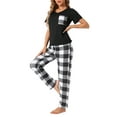 thumbnail image 4 of INSPIRE CHIC Women's Plaid Loungewear Pjs Soft Sleepwear Short Sleeve with Pants Pajama Sets, 4 of 5