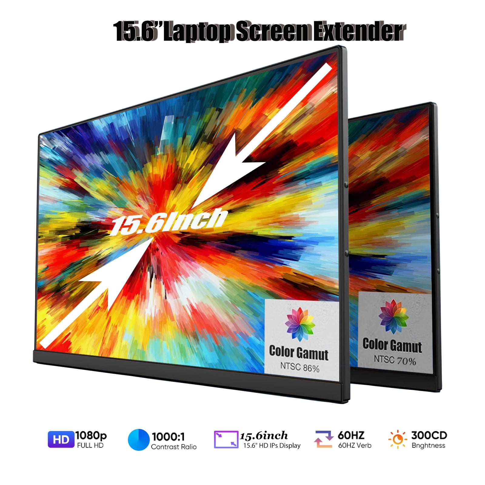 Tlscon Laptop Screen Extender - 15.6" FHD 1080P Portable Monitor for Laptop, Detachable & Plug and Play Dual Laptop Monitor Extender for 13"-17.3", Compatible with Wins/Mac/Android/Chrome