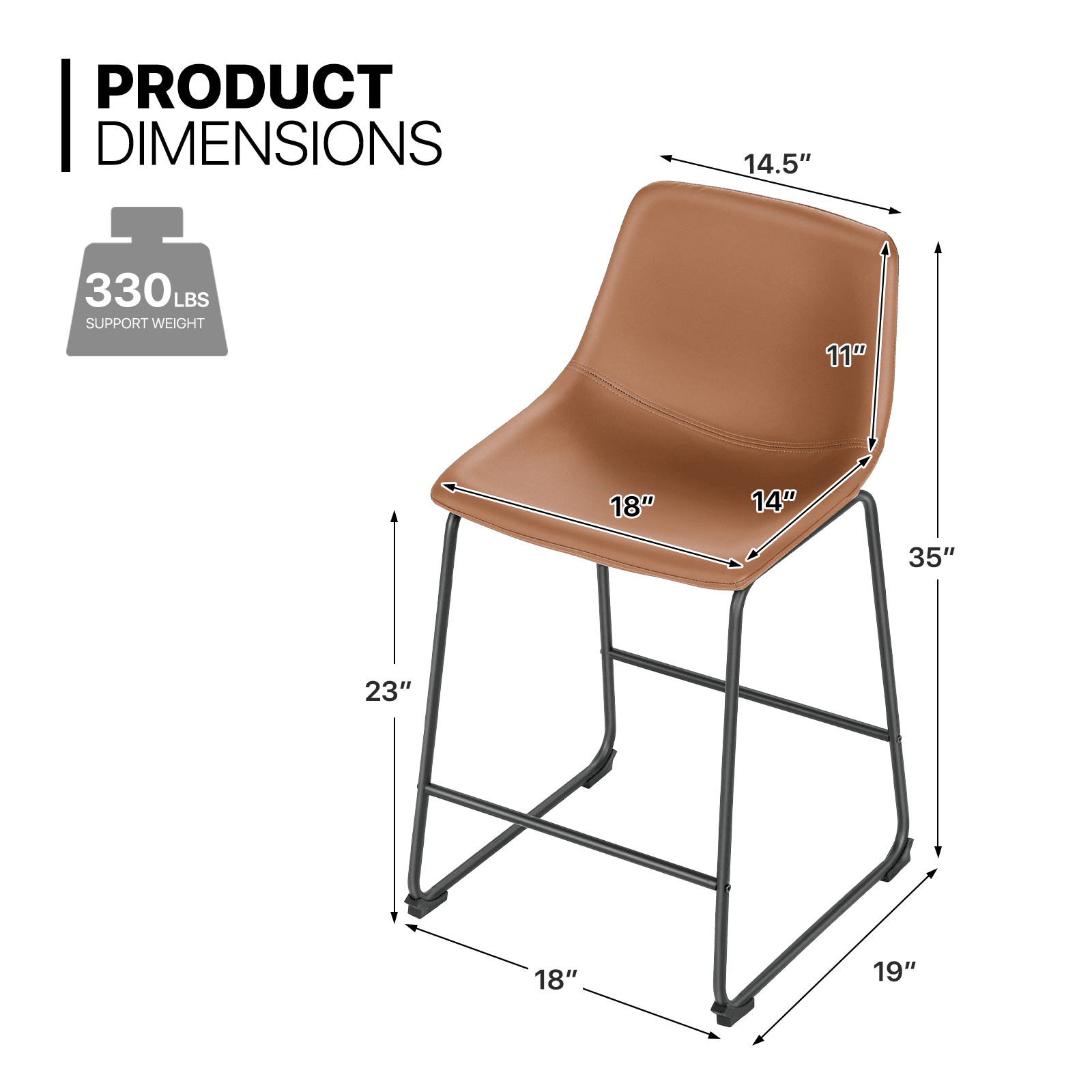 MoNiBloom PU Leather Barstools Set of 2, Modern Counter Height Bar Stools, Dining Pub Chairs with Padded Bucket Seat, Brown