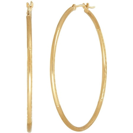 Simply Gold 10kt Yellow Gold Bark Look 1.53mm x 40mm Round Hoop Earrings