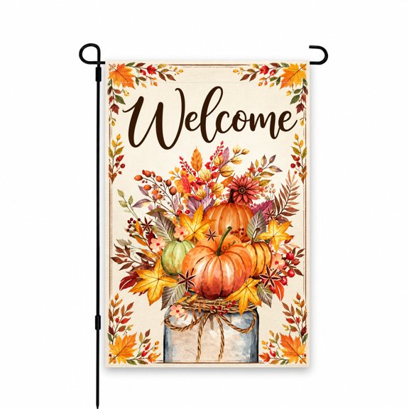 Welcome Garden Flag 12x18 Inch Autumn Fall Pumpkin & Leaves Outdoor Decor for Yard, Lawn, Patio, Porch – Seasonal Decorative Flag for Harvest Season