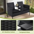 thumbnail image 3 of LOGYAT Patio Conversation Set Sofa Seat, Outdoor Wicker Loveseat with Glass Top Table & Washable Cushions, All-Weather PE Rattan Sofa for Garden, Balcony, Porch, Black Rattan with Black Cushion, 3 of 5
