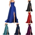 thumbnail image 3 of Women Elegant Backless Long Dress Satin Strapless Party Prom Side Slit Dress, 3 of 7