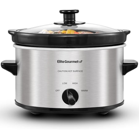 Visualz MST-275XS Electric Oval Slow Cooker, Adjustable Temp, Entrees, Sauces, Stews & Dips, Dishwasher Safe Glass Lid & Crock (2 Quart, Stainless Steel)