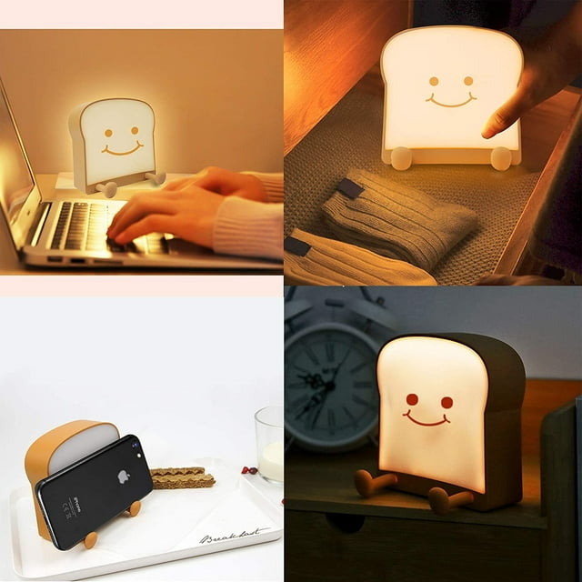 Pack Toast Night Light, Soft LED Toast Lamp with Cute Always Smiling Face, Bedroom Table Lamps, Graduation Gift Ideas