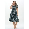 thumbnail image 4 of Navy Hunter 3x-4x Plus Size Women's Short Puff Sleeve Midi Plaid Cocktail Flare Tea Party, Formal and Casual Dresses, 4 of 5