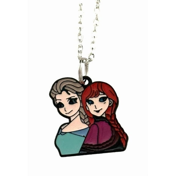 Anna and Elsa Cartoon Necklace Friends Sisters Princesses Charm Pendant