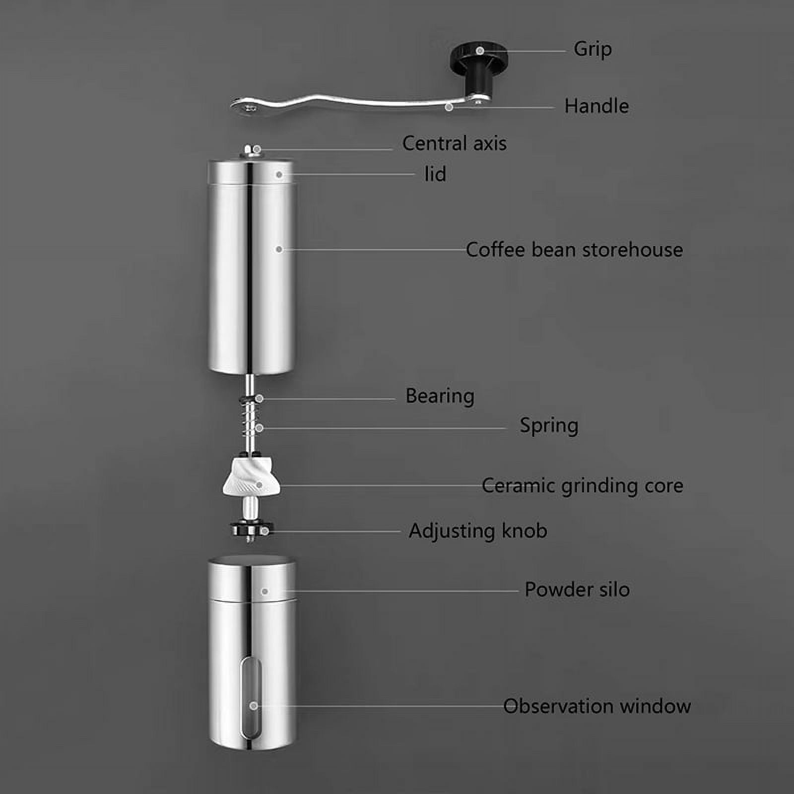 Stainless Home Portable Manual Coffee Grinder Hand Coffee Mill with Ceramic Burrs Adjustable Settings Portable Hand Crank Tools