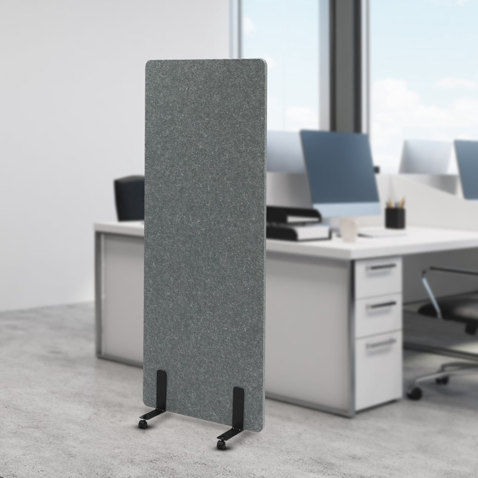 24*66 Modern Light Gray Office Partition Room Divider Privacy Protection Divider Screen w/ wheels
